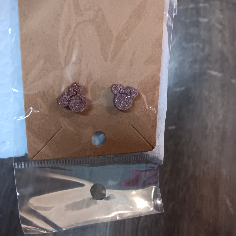 Minnie Mouse earrings brown sparkling stud accessory jewelry